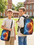 Kid Basketball Polyester Large Capacity Print Backpack Lunch Bag Pencil Case 3-Piece Set