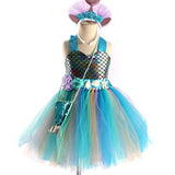 Kids Girls' Dress Mermaid colour Sleeveless Performance Birthday Ruched Mesh Cute Costume Polyester Above Knee Strap Dress A Line Dress Tulle Dress Summer Fall 3-10 Years White Royal Blue Blue
