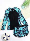 Kids Girl Swimsuit Outdoor Beach Graphic Leaf Sports Bathing Suits