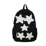 Kids Black Backpack with White Star Patches Cute School Bag for Girls and Boys