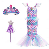 Book Week 2026 The Little Mermaid Little Mermaid Mermaid Tail Aqua Princess Dress Halloween Dress Cosplay Costume Theme Party Costume Cosplay Movie Cosplay for Girls' Kid's Carnival Masquerade