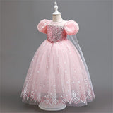 Kids Girls Party Snowflake Short Sleeve Formal Performance  Sequins Mesh Princess Maxi Party Dress