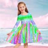 Kids Girls Rainbow Mermaid Long Sleeve Casual Daily Swing Dresses