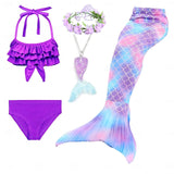 Kids Girls Five Piece Mermaid Swimwear Bikini Rainbow Cute Swimsuits