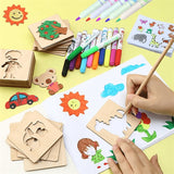 20pcs/48pcs/ 60pcs Montessori Kids Drawing Toys Wooden DIY Painting Template Stencils