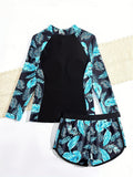 Kids Girl Swimsuit Outdoor Beach Graphic Leaf Sports Bathing Suits