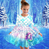 Kid Girls 3D Mermaid Long Sleeve Fall Spring Holiday Princess Knee-length Dresses