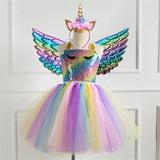 3-8Y Kid Girl Unicorn Wings Headband Rainbow Colorful Party Tutu Dresses
