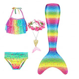 Kids Girls Five Piece Mermaid Swimwear Bikini Rainbow Cute Swimsuits