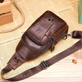 Men Genuine Leather Cowhide Vintage Chest Backpack Travel Fashion Shoulder Bag