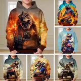 3-12Y Kid Boys 3D Dinosaur Fall Winter Fashion Streetwear Hoodie Pullover