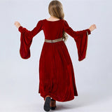 4-10Y Kids Girls Cosplay Solid Color Long Sleeve Performance Party Dress