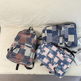 Teen Girls Boys Vintage Denim Patchwork Backpack Trendy School Bag Back to School