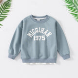 Family Matching Letter Casual Dusty Blue Long Sleeve T-shirt Pullover Tops
