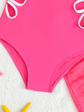 Kids Girls Swimsuit Beach Color Block Vacation Fashion  Bathing Suits
