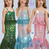 2 Pieces Kids Girls Mermaid Swimwear Set Sleeveless Vacation Swimsuits