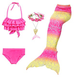 Kids Girls Five Piece Mermaid Swimwear Bikini Rainbow Swimsuit