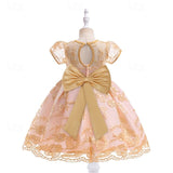 Kids Girls Flower Short Sleeve Sequins Fashion Sweet Tulle Dress