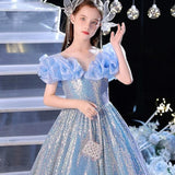 Kids Girls Party Solid Sleeveless Performance Wedding Mesh Princess Tulle Dress