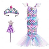 Book Week 2026 The Little Mermaid Little Mermaid Mermaid Tail Aqua Princess Dress Halloween Dress Cosplay Costume Theme Party Costume Cosplay Movie Cosplay for Girls' Kid's Carnival Masquerade