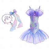Book Week 2026 The Little Mermaid Little Mermaid Mermaid Tail Aqua Princess Dress Halloween Dress Cosplay Costume Theme Party Costume Cosplay Movie Cosplay for Girls' Kid's Carnival Masquerade