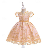 Kids Girls Flower Short Sleeve Sequins Fashion Sweet Tulle Dress