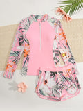 Kids Girl Swimsuit Outdoor Beach Graphic Leaf Sports Bathing Suits