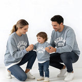 Family Matching Letter Casual Dusty Blue Long Sleeve T-shirt Pullover Tops