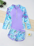 Kids Girl Swimsuit Outdoor Beach Graphic Leaf Sports Bathing Suits