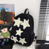 Kids Black Backpack with White Star Patches Cute School Bag for Girls and Boys