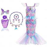 Book Week 2026 The Little Mermaid Little Mermaid Mermaid Tail Aqua Princess Dress Halloween Dress Cosplay Costume Theme Party Costume Cosplay Movie Cosplay for Girls' Kid's Carnival Masquerade