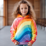 3-12Y Kid Girls 3D Rainbow Pullover Long Sleeve Fall Winter Active Fashion Hoodie
