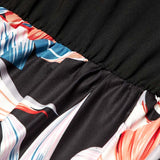 Family Matching Mommy and Me Plant Street Print Black White Sleeveless Maxi Tank Dress