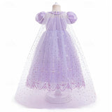 Kids Girls Party Snowflake Short Sleeve Formal Performance  Sequins Mesh Princess Maxi Party Dress