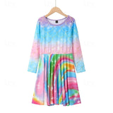 Kids Girls Rainbow Mermaid Long Sleeve Casual Daily Swing Dresses