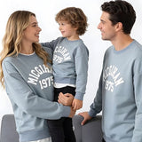 Family Matching Letter Casual Dusty Blue Long Sleeve T-shirt Pullover Tops