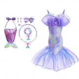 Book Week 2026 The Little Mermaid Little Mermaid Mermaid Tail Aqua Princess Dress Halloween Dress Cosplay Costume Theme Party Costume Cosplay Movie Cosplay for Girls' Kid's Carnival Masquerade