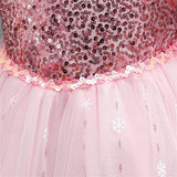 Kids Girls Party Snowflake Short Sleeve Formal Performance  Sequins Mesh Princess Maxi Party Dress