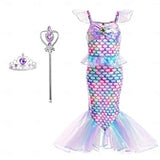 Book Week 2026 The Little Mermaid Little Mermaid Mermaid Tail Aqua Princess Dress Halloween Dress Cosplay Costume Theme Party Costume Cosplay Movie Cosplay for Girls' Kid's Carnival Masquerade