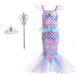 Book Week 2026 The Little Mermaid Little Mermaid Mermaid Tail Aqua Princess Dress Halloween Dress Cosplay Costume Theme Party Costume Cosplay Movie Cosplay for Girls' Kid's Carnival Masquerade