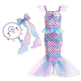 Book Week 2026 The Little Mermaid Little Mermaid Mermaid Tail Aqua Princess Dress Halloween Dress Cosplay Costume Theme Party Costume Cosplay Movie Cosplay for Girls' Kid's Carnival Masquerade