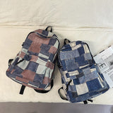 Teen Girls Boys Vintage Denim Patchwork Backpack Trendy School Bag Back to School