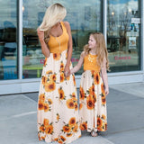 Family Matching Mommy and Me Tie Dye Sunflower Sleeveless Midi Dresses