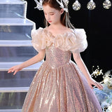 Kids Girls Party Solid Sleeveless Performance Wedding Mesh Princess Tulle Dress