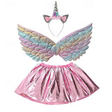 Kid Girl Unicorn Movie Cosplay Wings Headwear Halloween Carnival Costumes Skirts