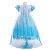 Kids Girls Party Snowflake Short Sleeve Formal Performance  Sequins Mesh Princess Maxi Party Dress