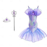 Book Week 2026 The Little Mermaid Little Mermaid Mermaid Tail Aqua Princess Dress Halloween Dress Cosplay Costume Theme Party Costume Cosplay Movie Cosplay for Girls' Kid's Carnival Masquerade