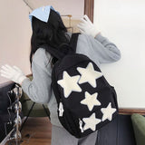 Kids Black Backpack with White Star Patches Cute School Bag for Girls and Boys