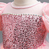 Kids Girls Party Snowflake Short Sleeve Formal Performance  Sequins Mesh Princess Maxi Party Dress