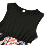 Family Matching Mommy and Me Plant Street Print Black White Sleeveless Maxi Tank Dress